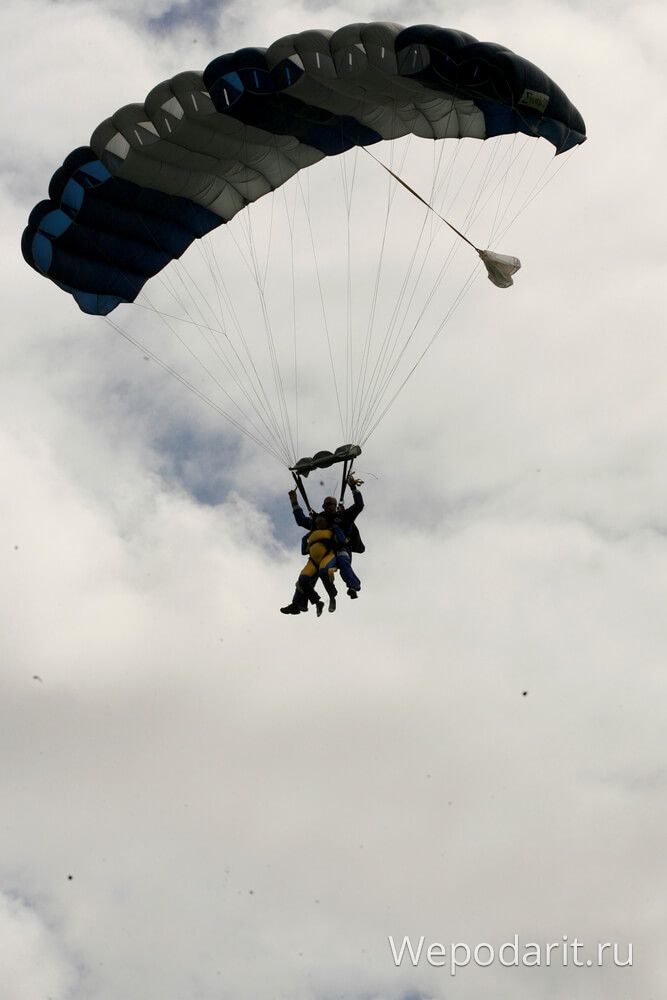 двоє людей летять на одному парашуті