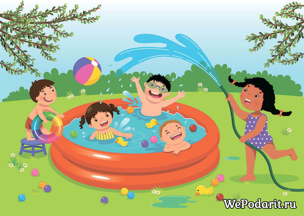 МАЛЕНЬКІ Діти купаються в надувний басейн